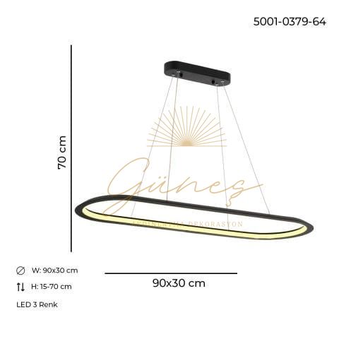 Safir Tekli Sarkıt Avize Siyah