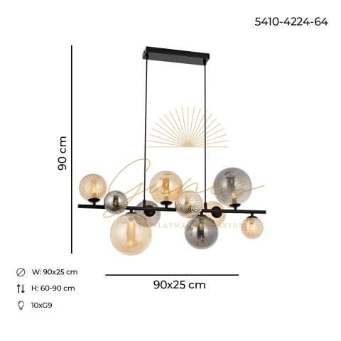 Paul 10lu Sıralı Modern Avize Siyah