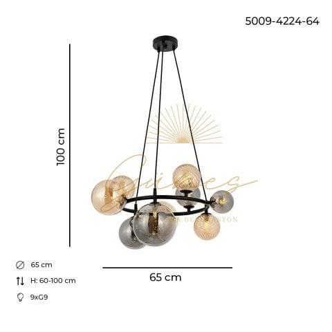 Paul 9lu Çemberli Modern Avize Siyah
