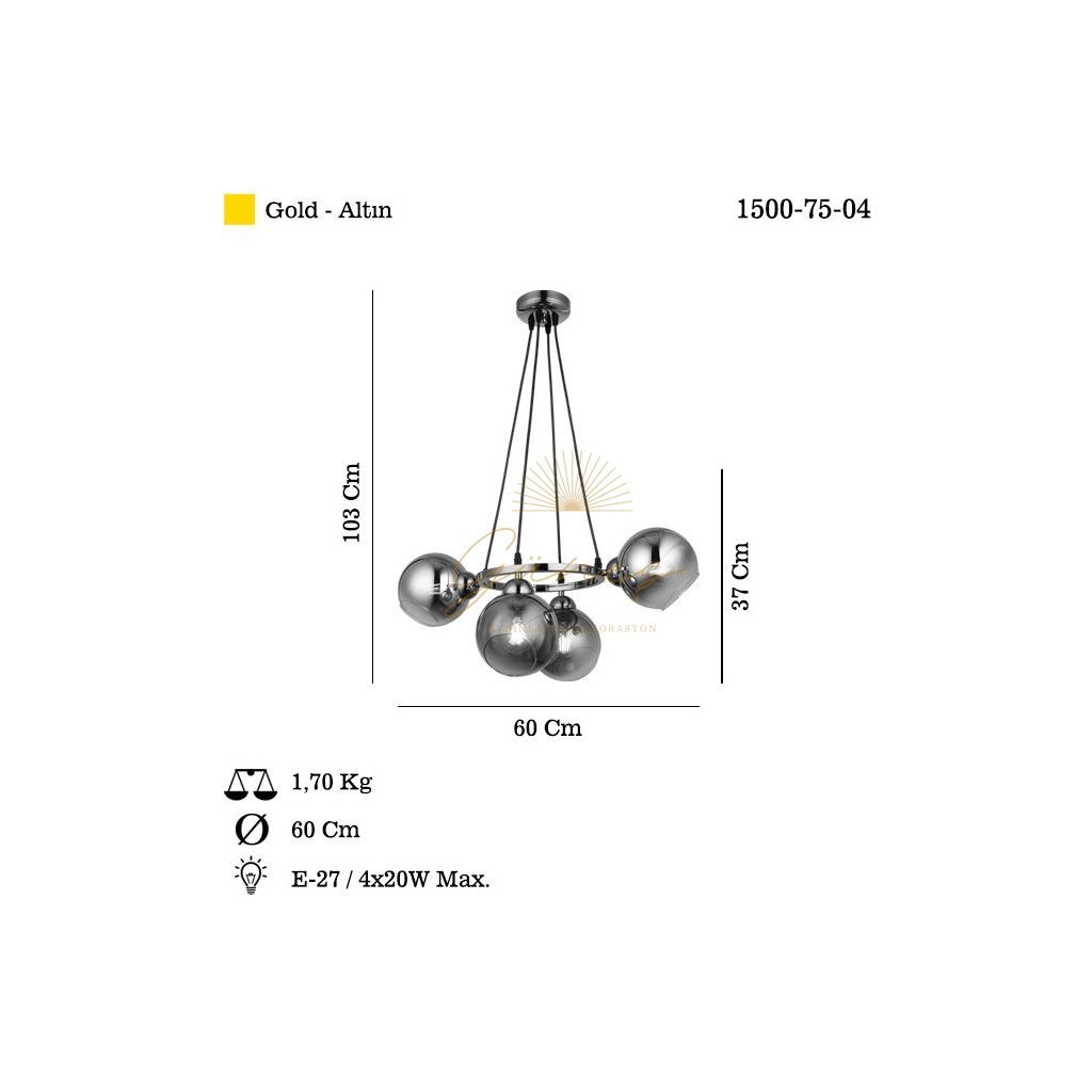 Aytaç Lucea Ranko Sarı/Füme Modern 4'lü Avize