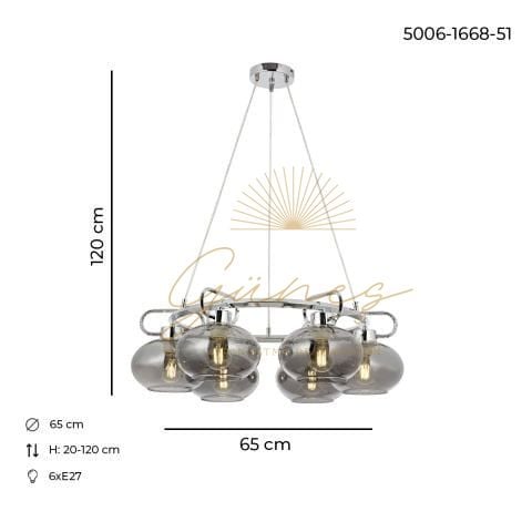 London 6lı Çemberli Avize Krom