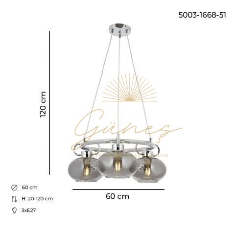 London 3lü Çemberli Avize Krom
