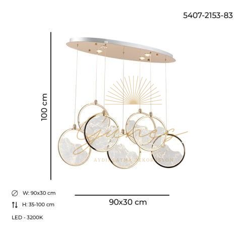 Geyik 7li Sıralı Sarkıt Avize Gold