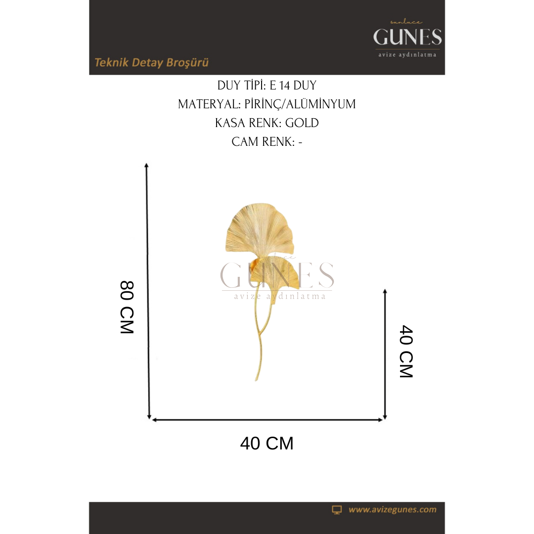 2'li Yaprak Gold Pirinç Aplik