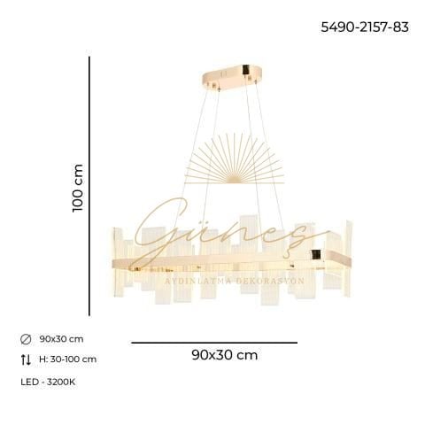 Gartner 90x30 Yemek Masası Avize Gold