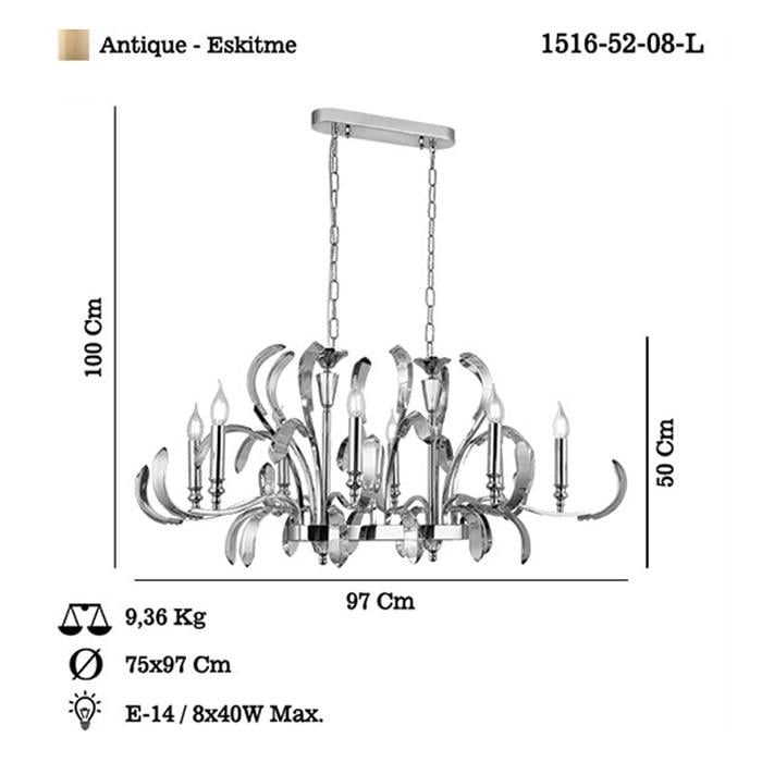AYTAÇ LUCEA  ARTEMİ 8Lİ ESKİTME YEMEK MASA AVİZE