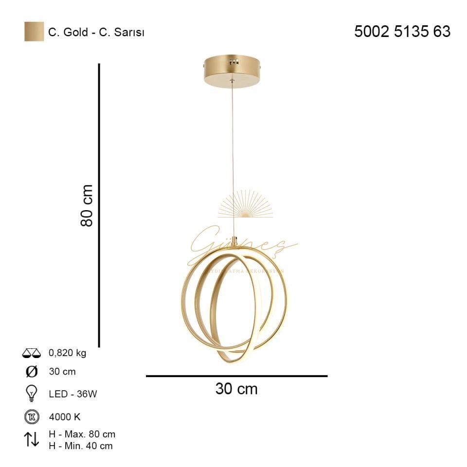 Zamir Büyük Tekli Ledli Avize Antrasit