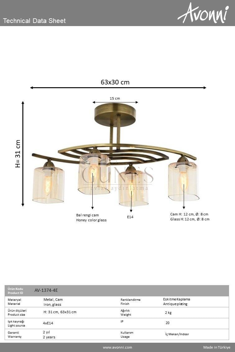 Eskitme Kaplama Modern Avize AVONNI AV-1374-4E
