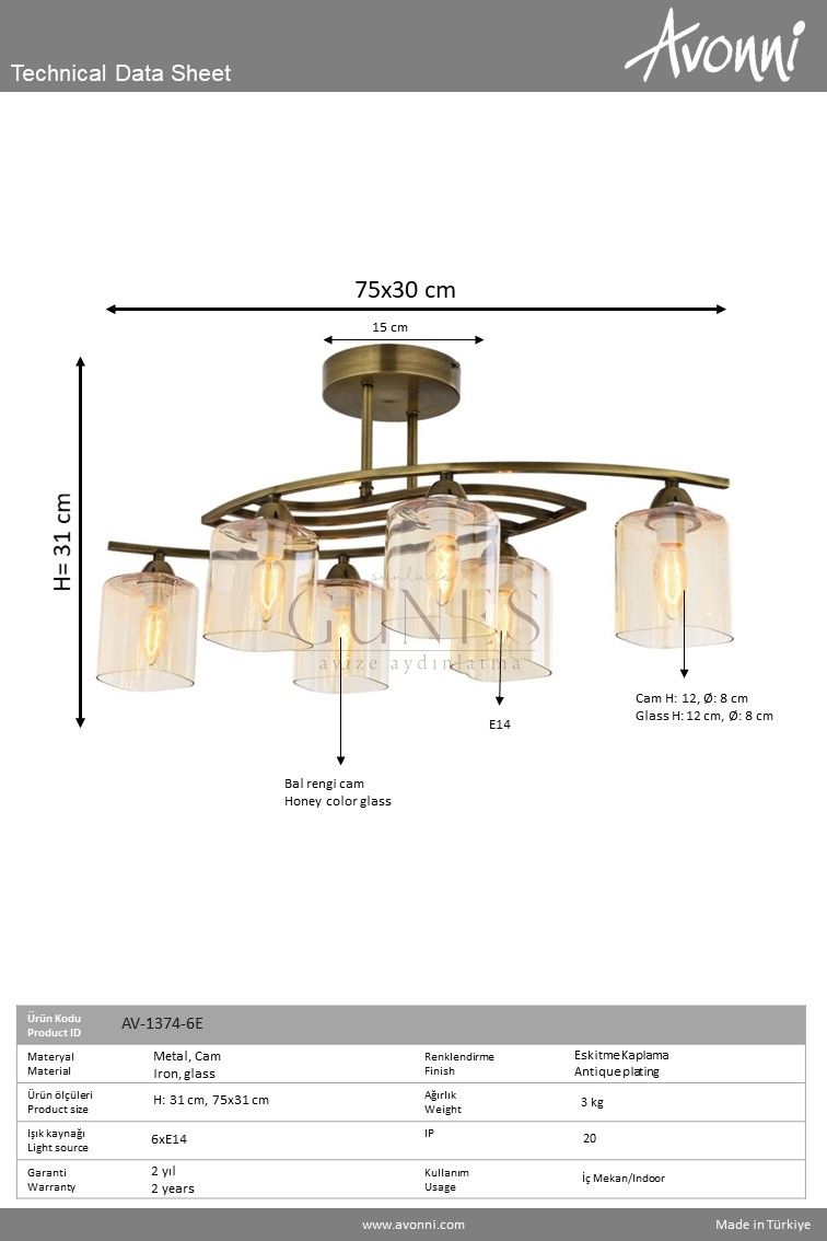 Eskitme Kaplama Modern Avize AVONNI AV-1374-6E