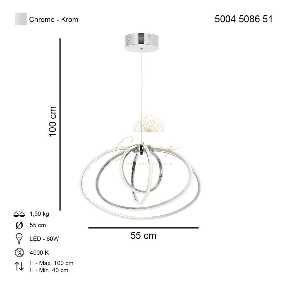 Varna 4 lü Ledli Avize Krom