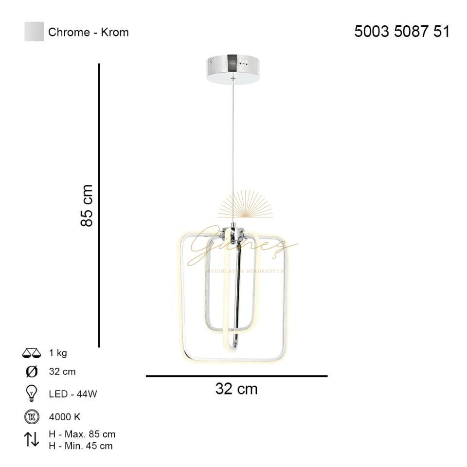 Sofya 3 lü Ledli Avize Krom