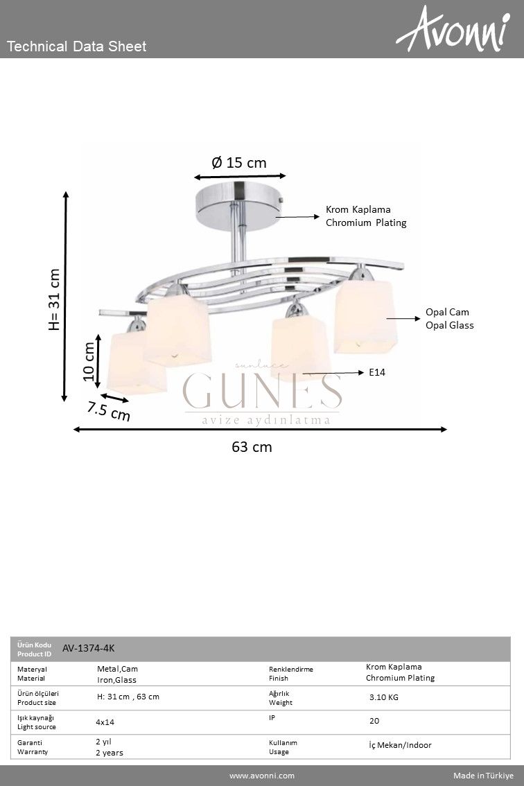 Krom Kaplama Modern Avize AVONNI AV-1374-4K