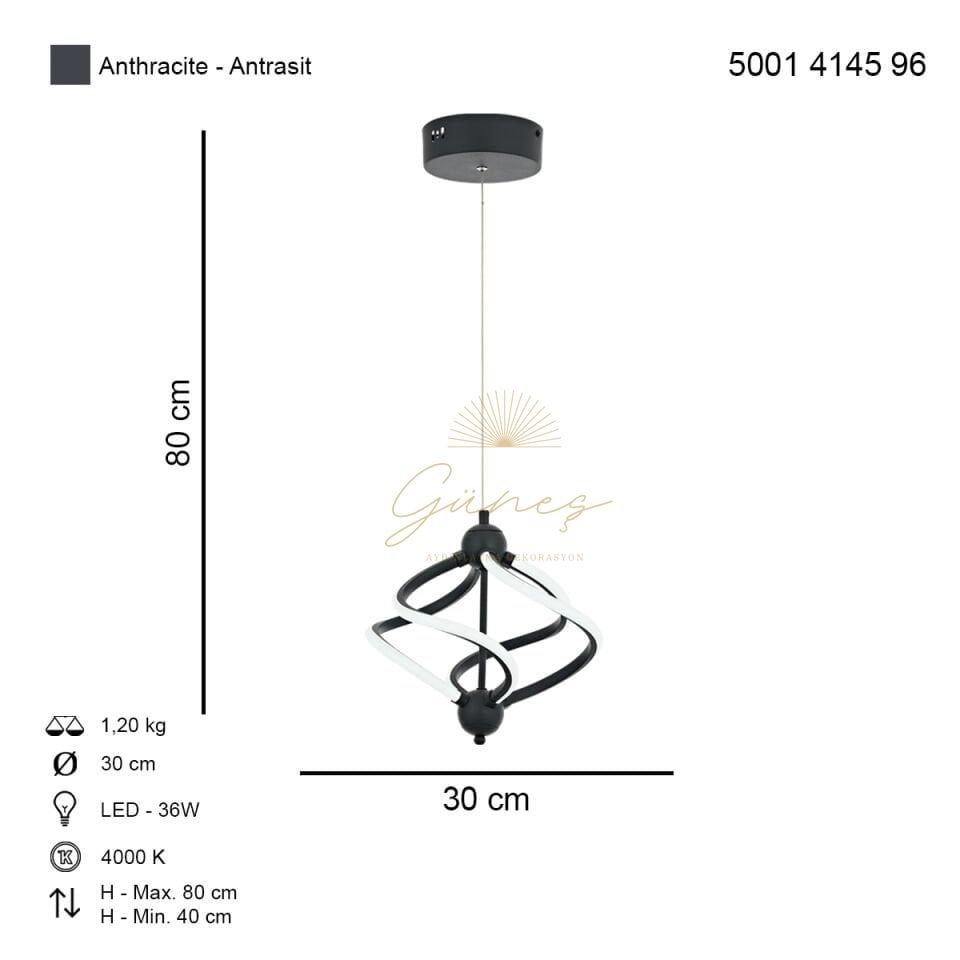 Ravena Tekli Ledli Avize Antrasit