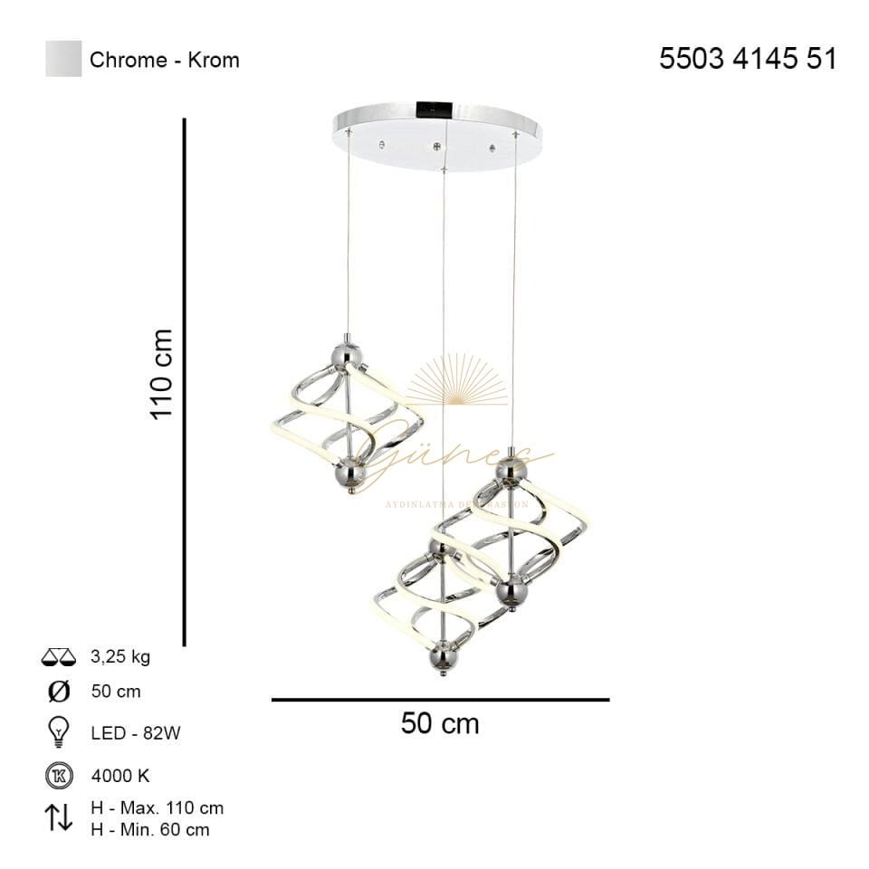 Ravena 3 lü Ledli Avize Krom