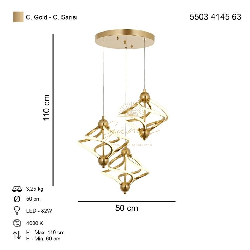 Ravena 3 lü Ledli Avize Ceren Sarısı