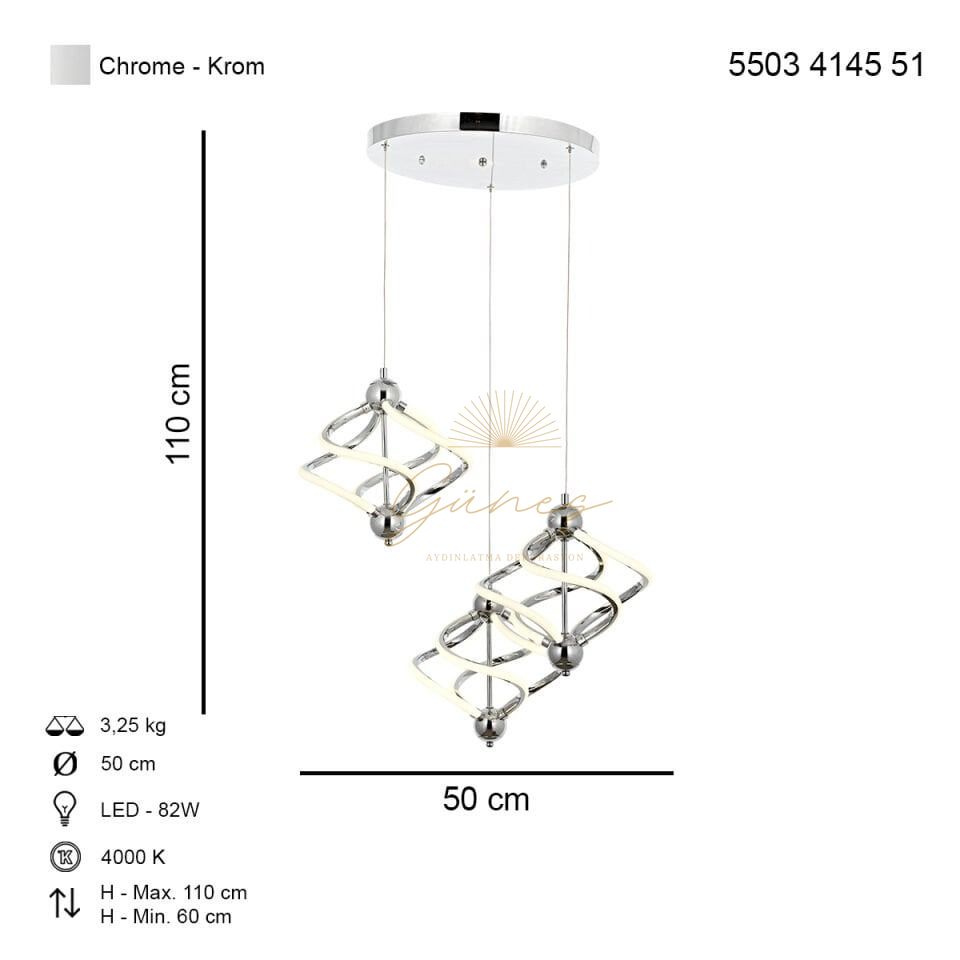 Ravena 3 lü Ledli Avize Antrasit