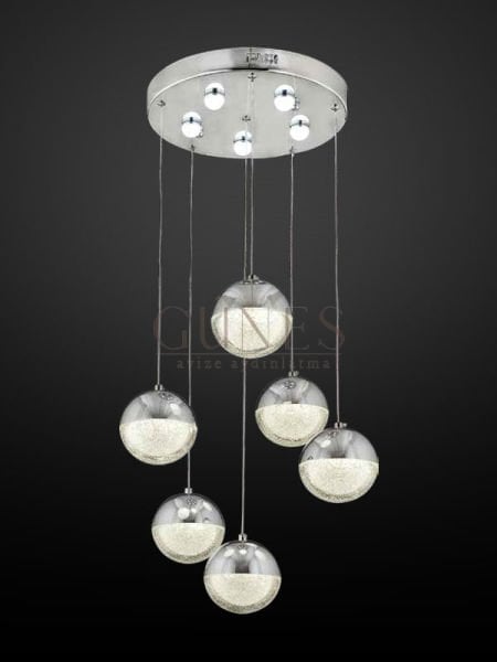 ÖZMER AD-043 KROM 6LI SARKIT LED AVİZE
