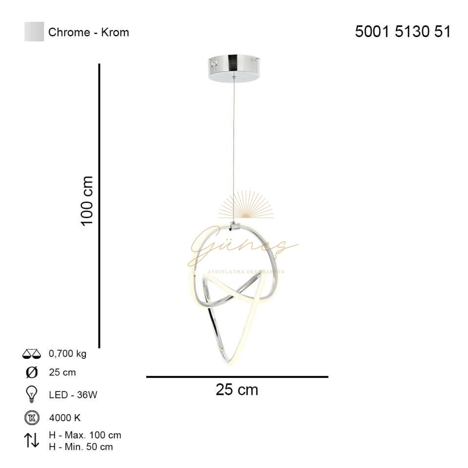 Müzik Tekli Ledli Avize Krom