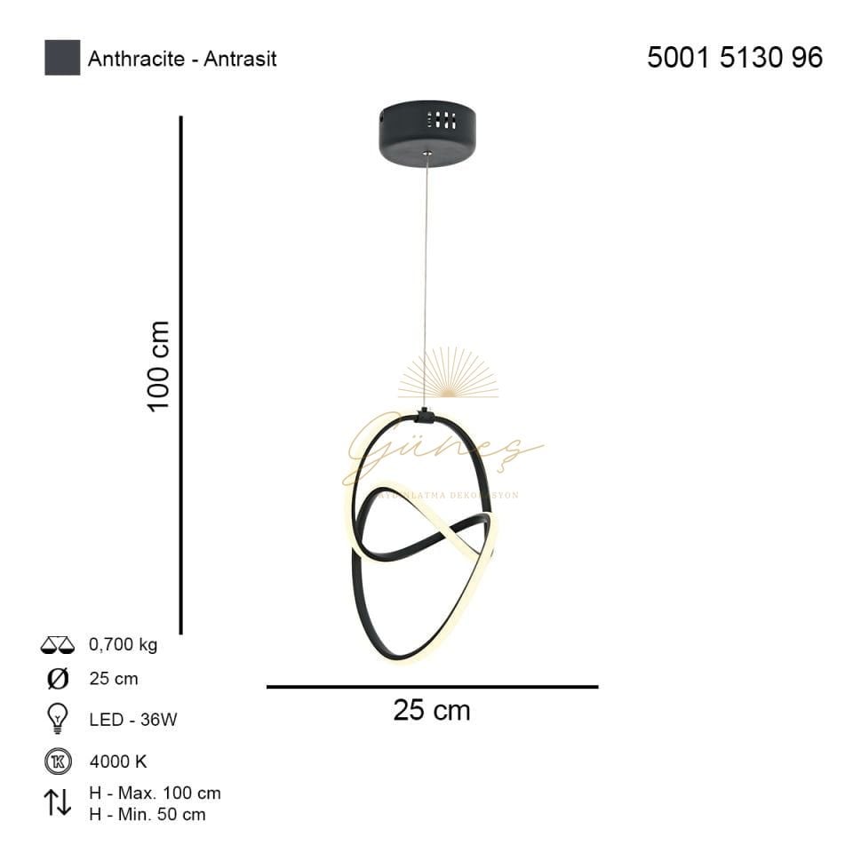 Müzik Tekli Ledli Avize Antrasit
