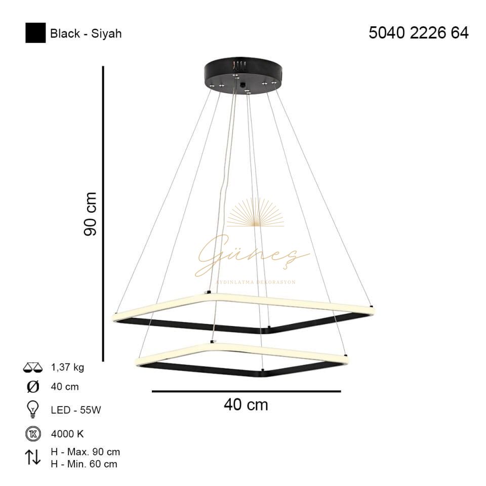 Moldova 40lık Ledli Avize Siyah
