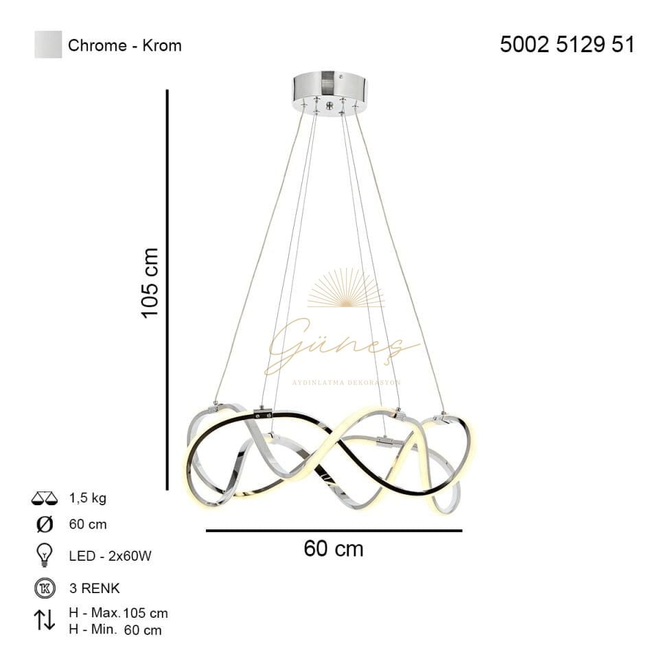 Burgaz 2 li Ledli Avize Krom