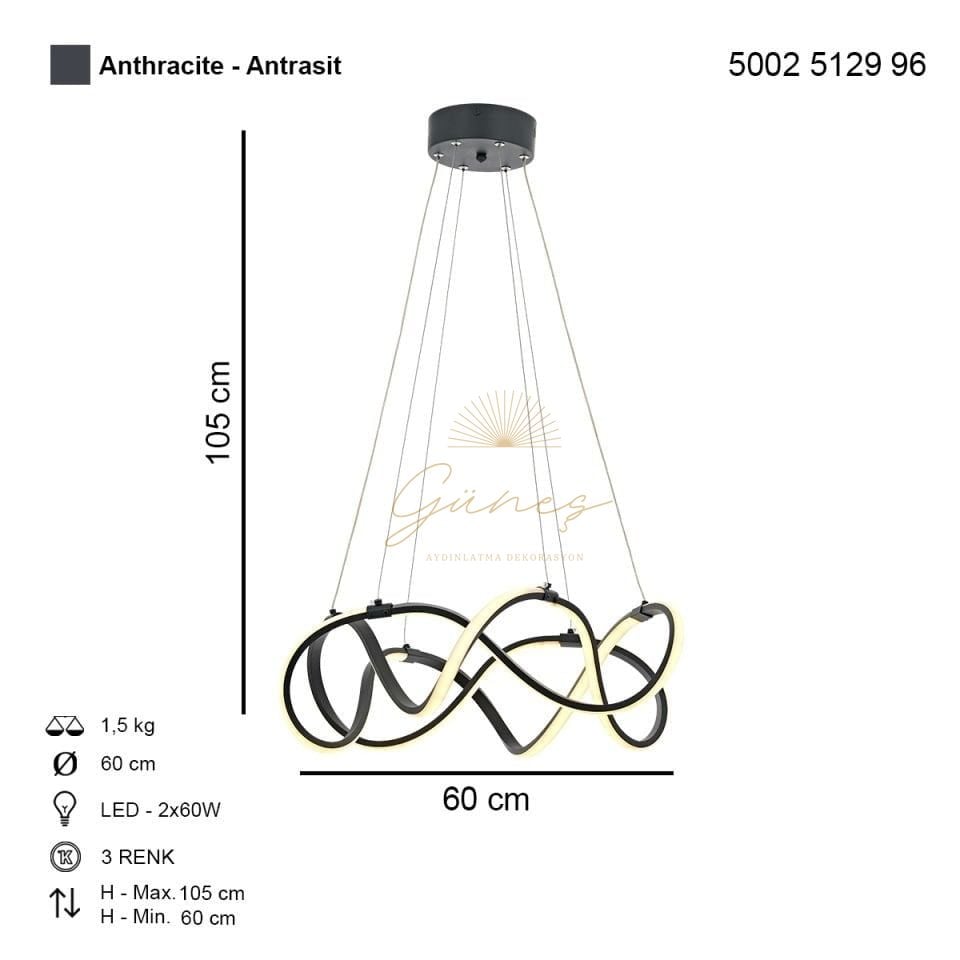 Burgaz 2 li Ledli Avize Antrasit