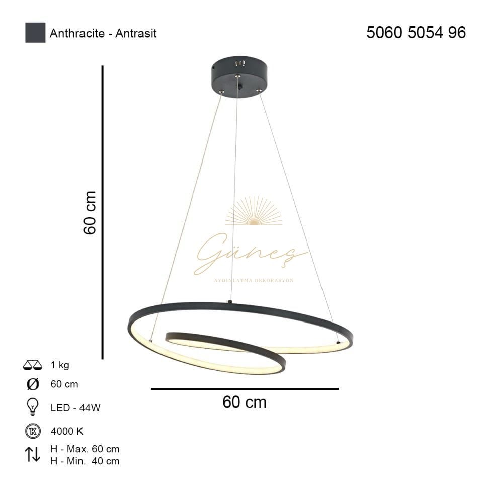 Lundra 60lık Ledli Avize Antrasit