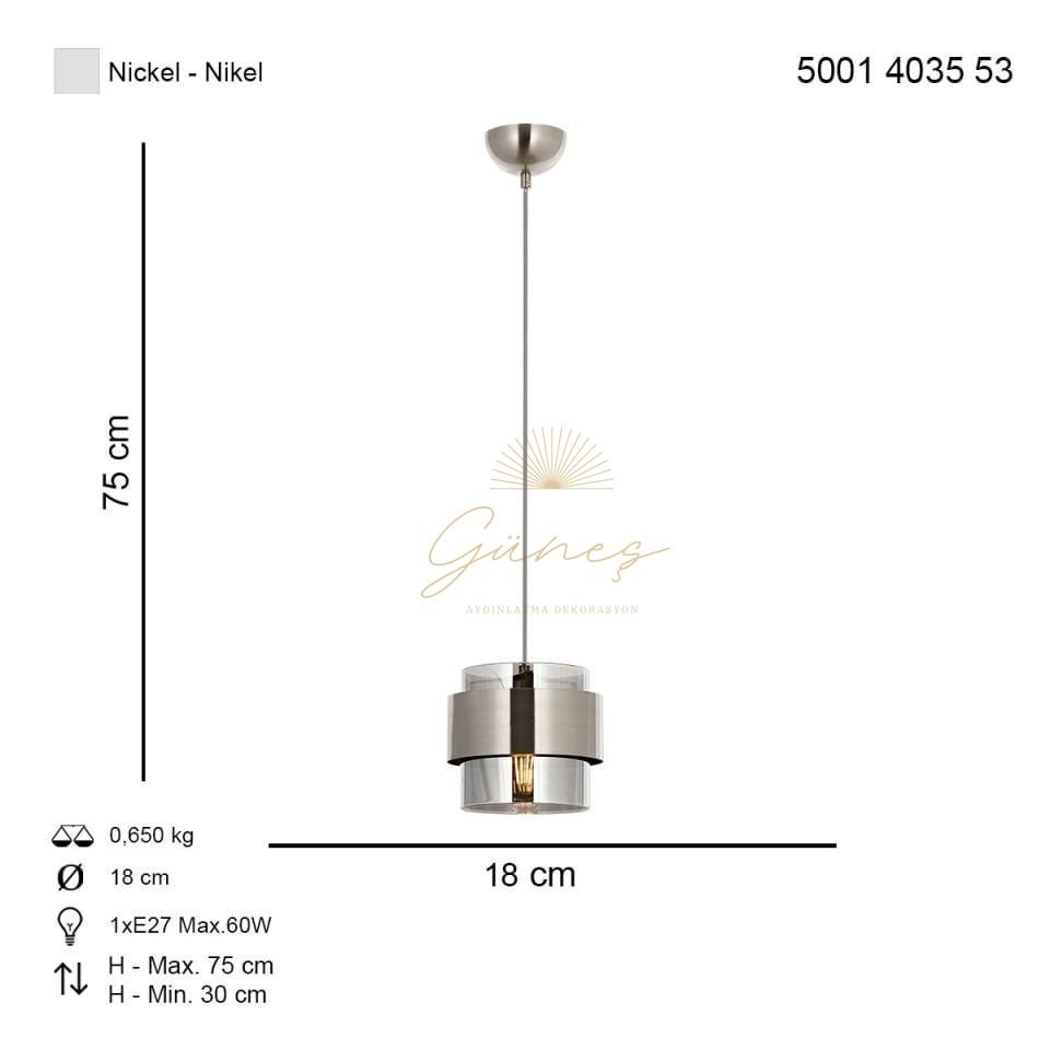 Roza Tekli Sarkıt Avize Nikel