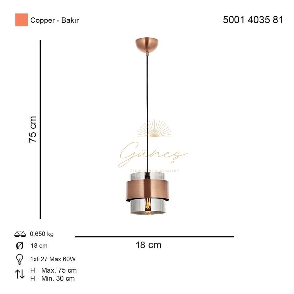 Roza Tekli Sarkıt Avize Bakır