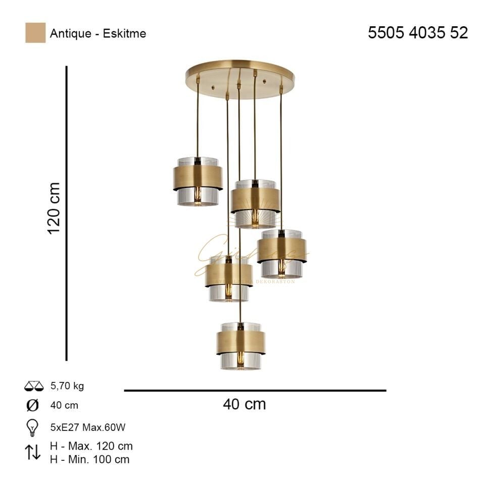 Roza 5 li Sarkıt Avize Eskitme