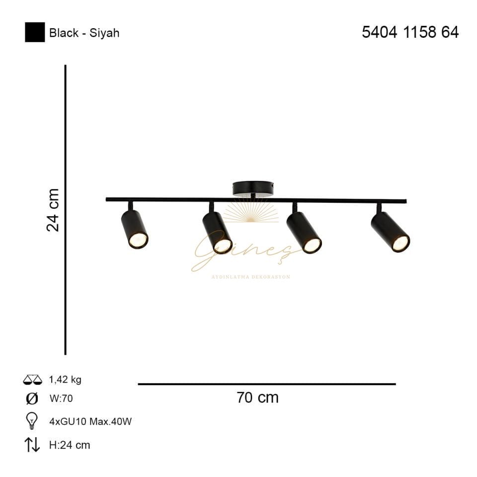 Ray 4 lü Siyah Modern Avize