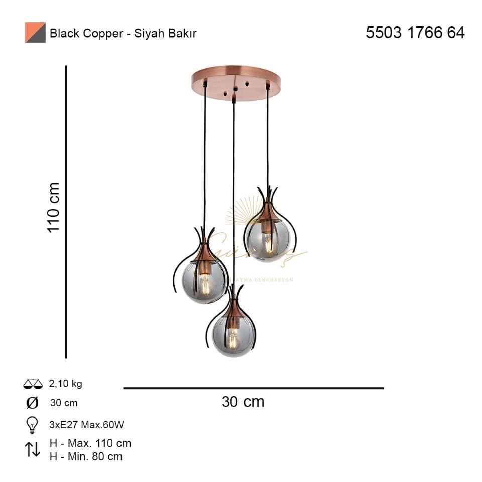 Pençe 3 lü Sarkıt Avize Siyah
