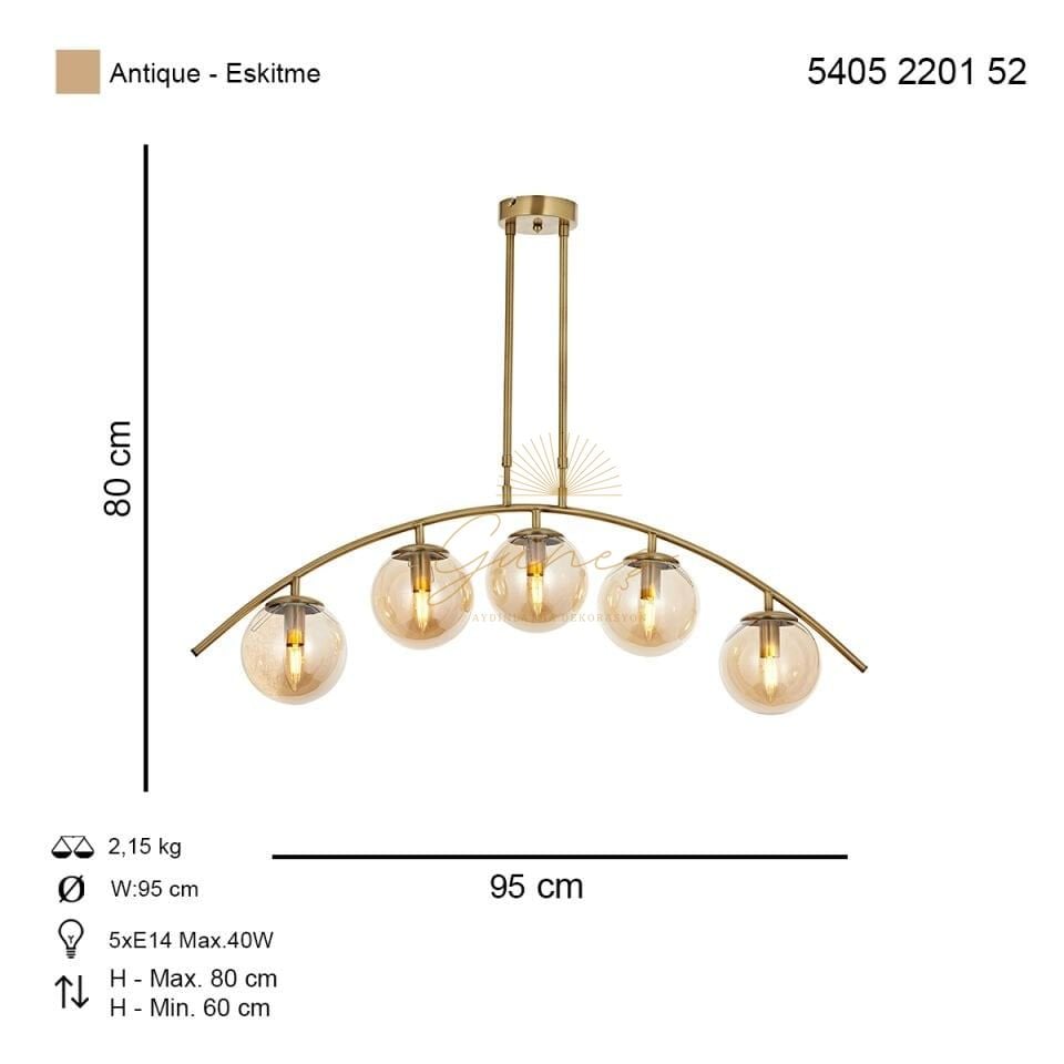 Özen Sıralı 5 li Sarkıt Avize Eskitme