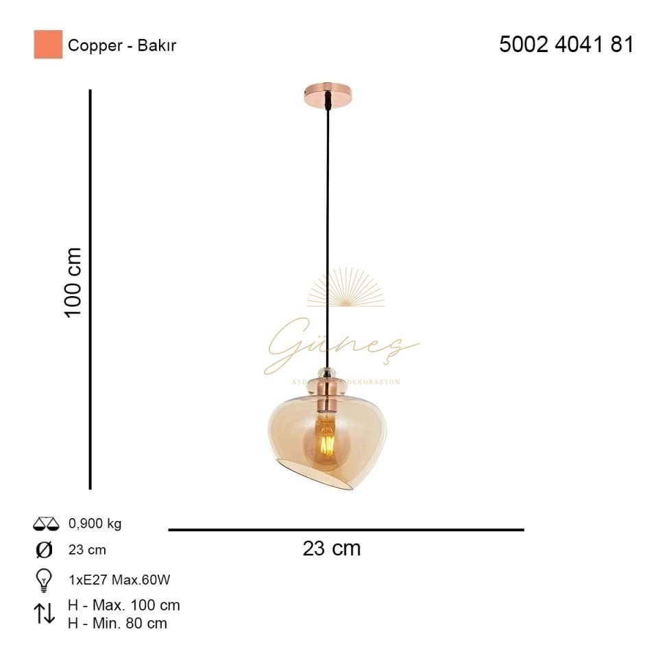 Lotus Büyük Tekli Sarkıt Avize Bakır