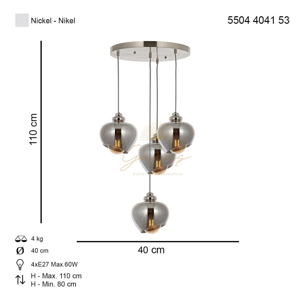 Lotus 4 lü Sarkıt Avize Nikel