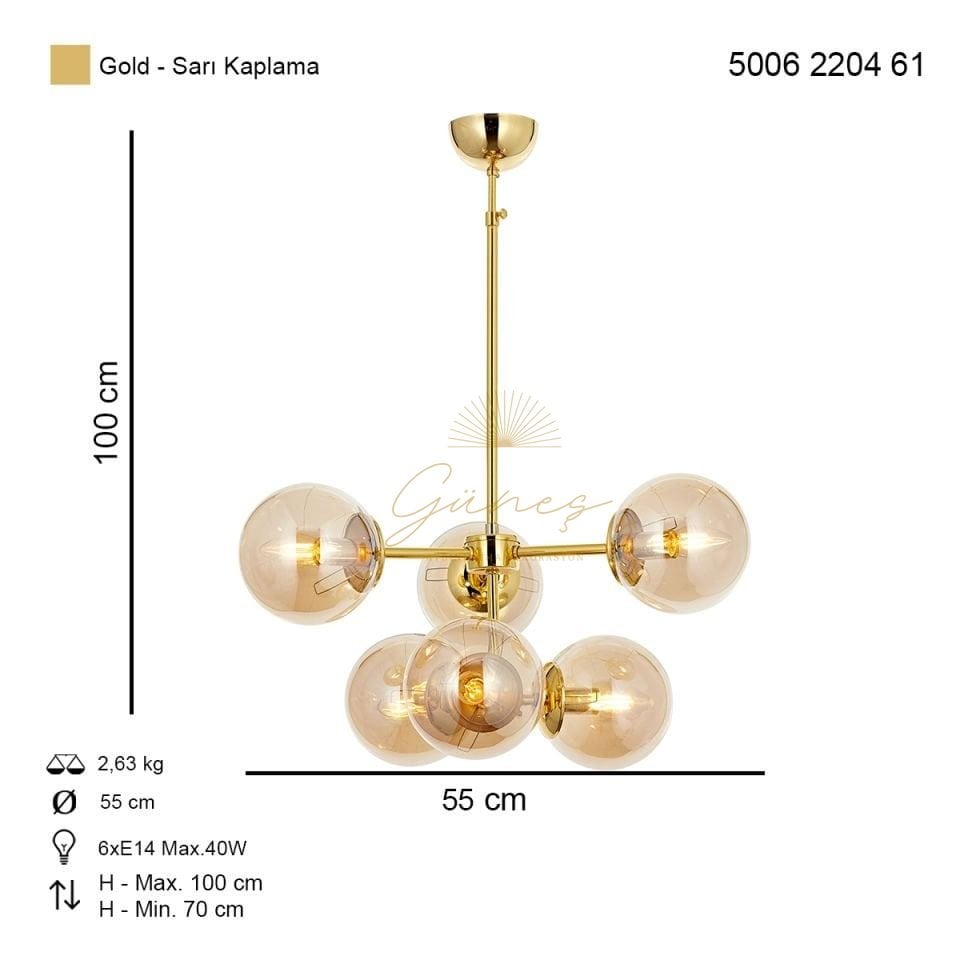 Köst 6 lı Modern Avize Sarı
