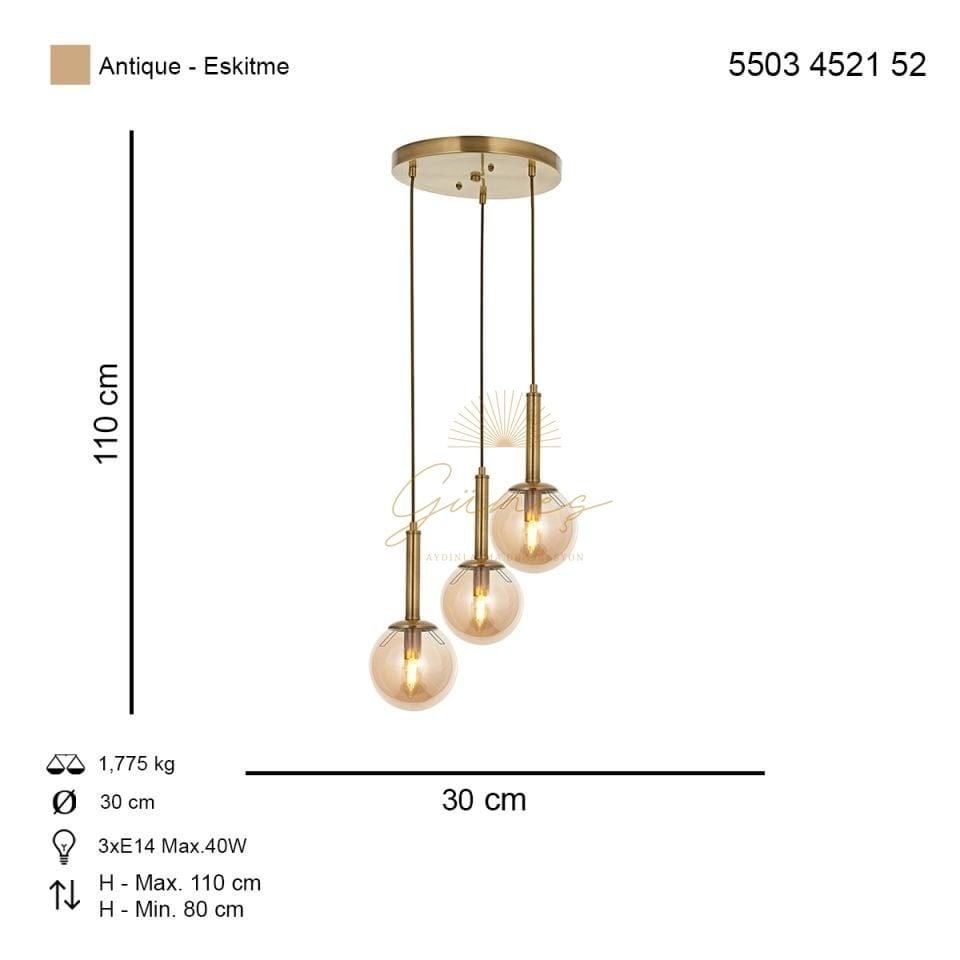 Helyum 3 lü Sarkıt Avize Eskitme