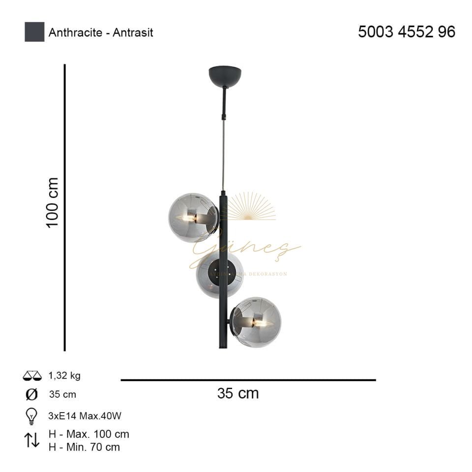 Eylül 3 lü Sarkıt Avize Antrasit