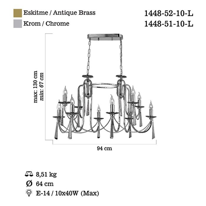 Aytaç Lucea Kontes 10 lu Eskitme Yemek Masası Avize (6+4) 10XE14