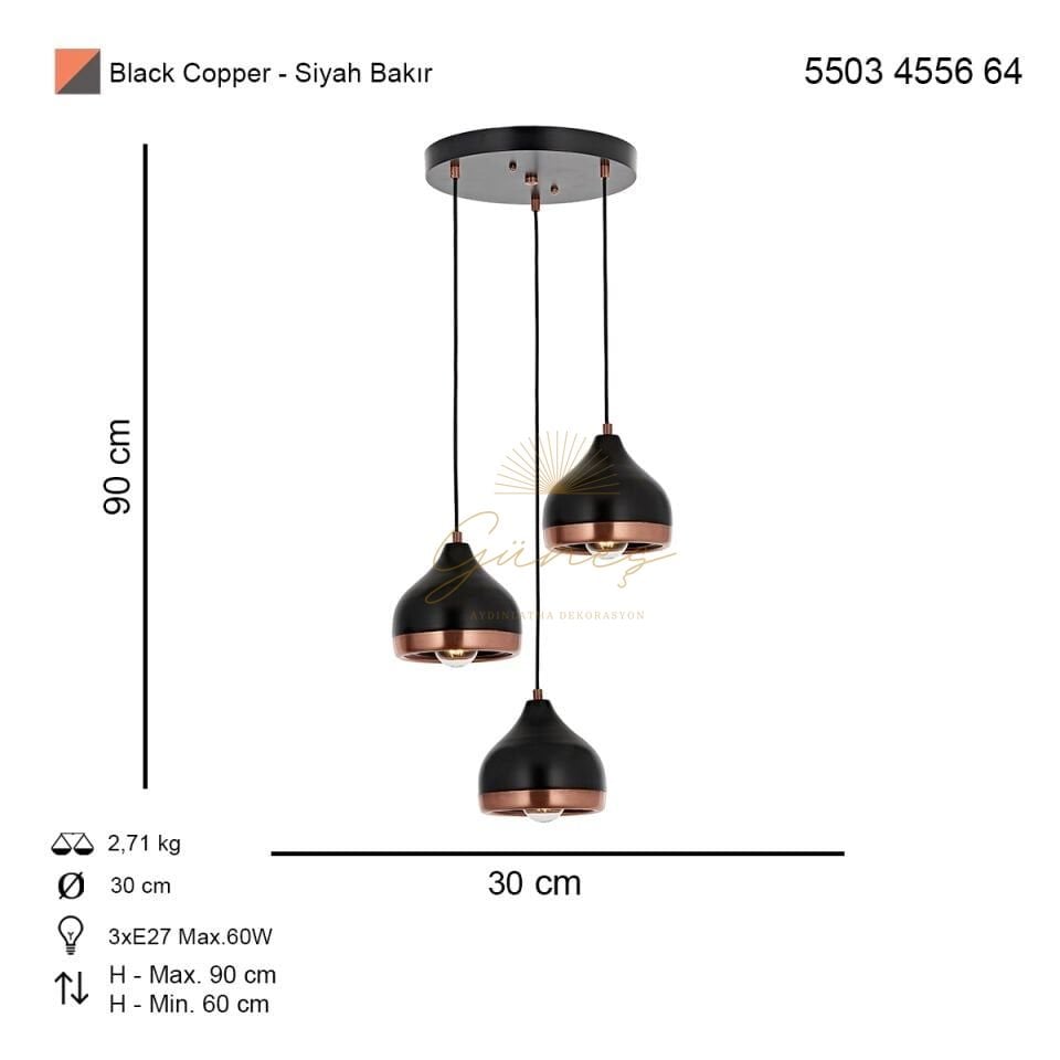 Delıght 3 lü Sarkıt Avize Siyah