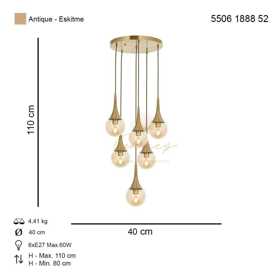Berna 6 lı Sarkıt Avize Eskitm