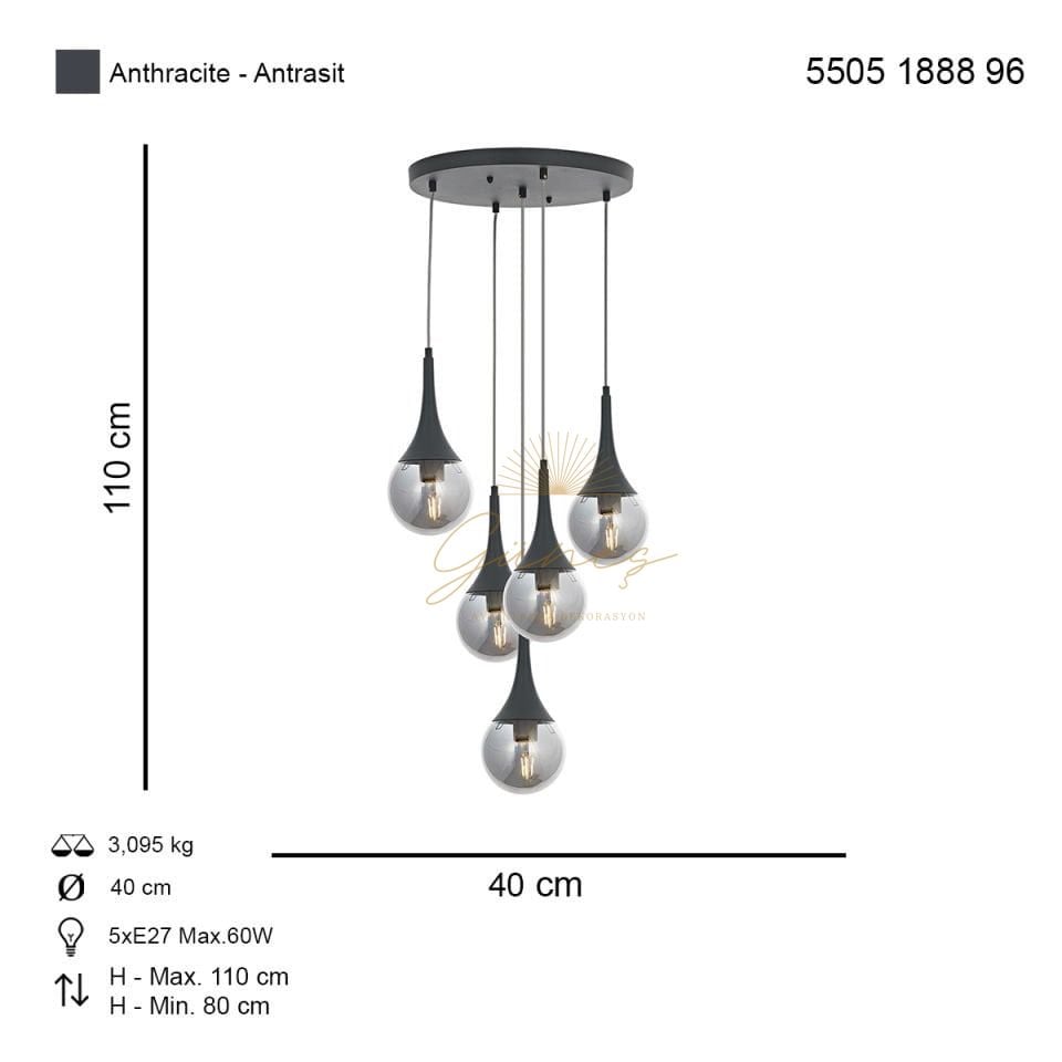 Berna 5 li Sarkıt Avize Antrasit