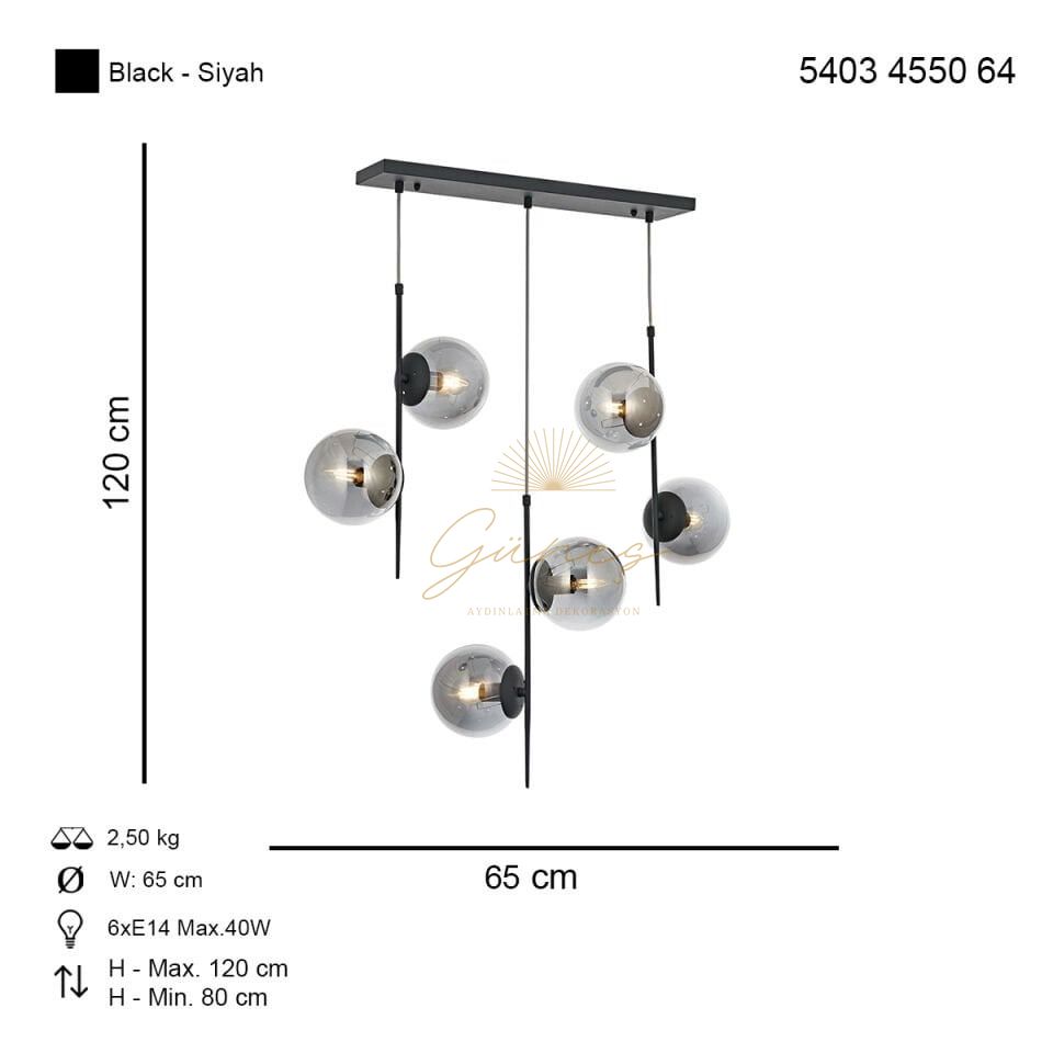 Bahar Sıralı 3 lü Sarkıt Avize Siyah