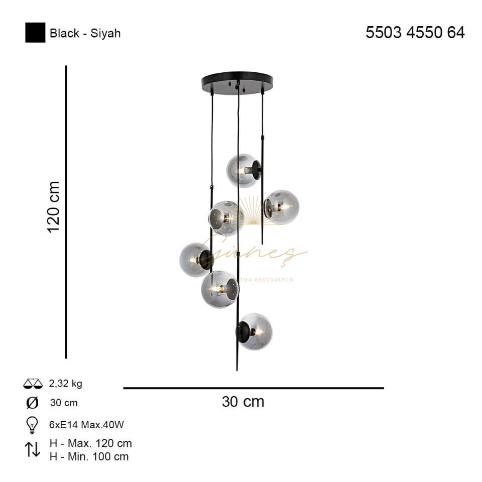 Bahar 3 lü Sarkıt Avize Siyah