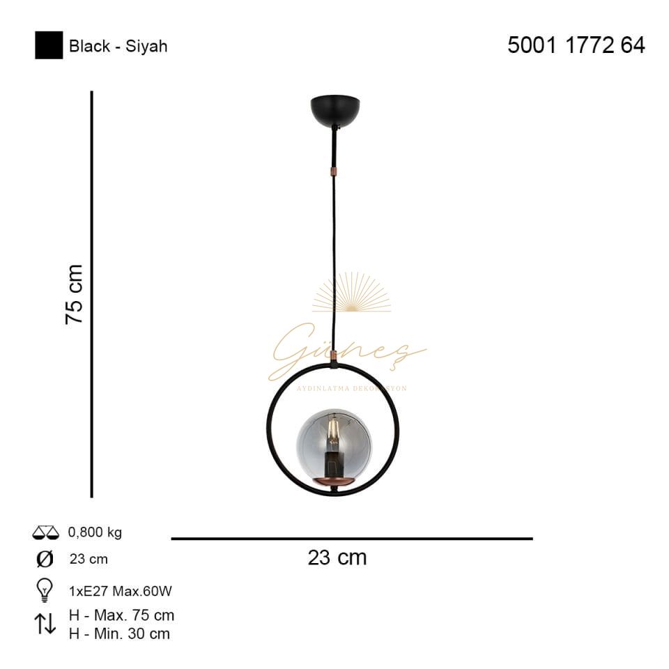 Adela Tekli Sarkıt Avize Siyah