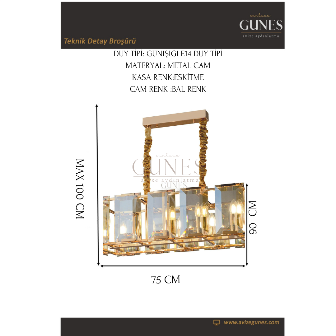 ÖZMER MT-009 GOLD KRİSTAL YEMEK MASASI AVİZE