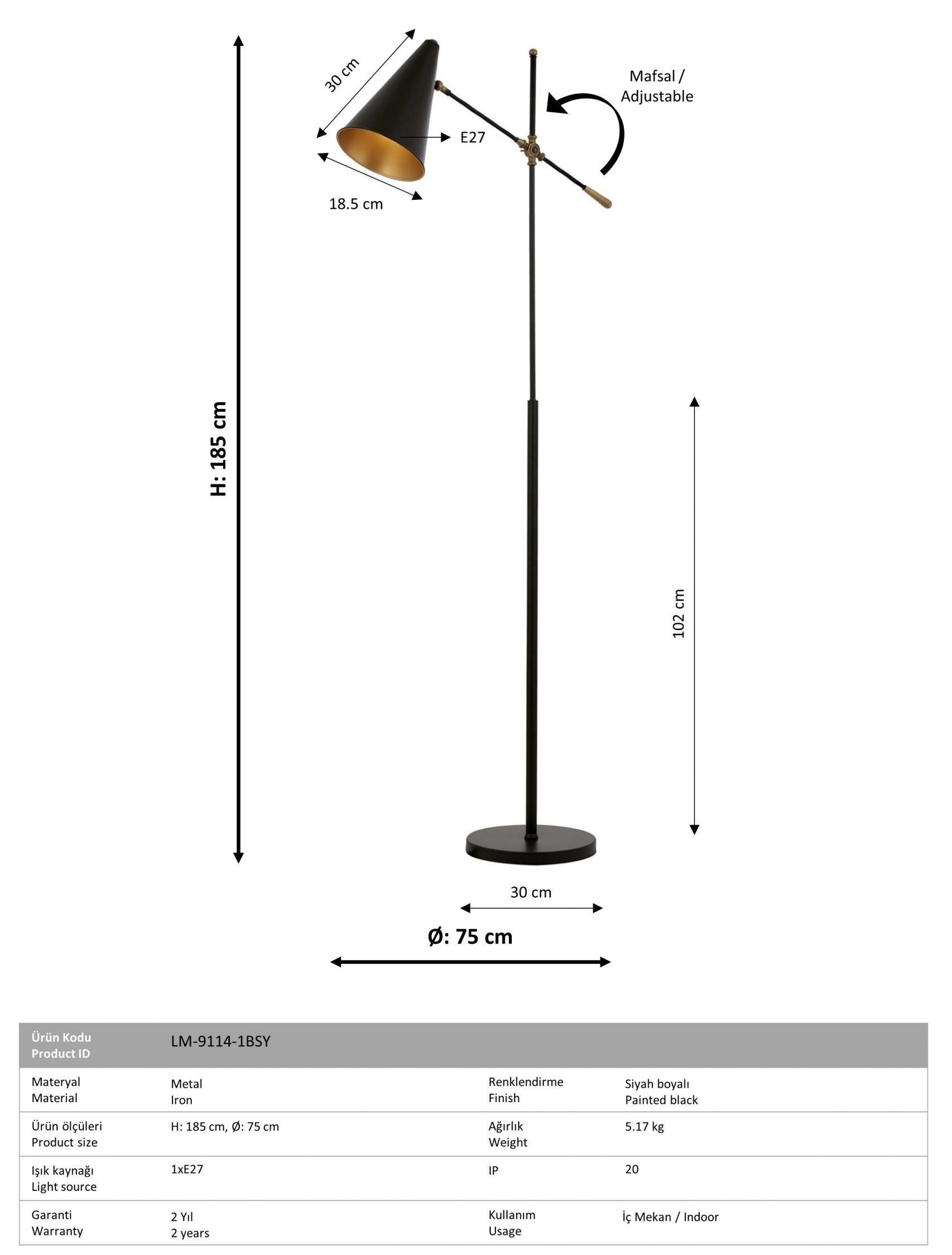 Siyah Boyalı Lambader AVONNİ LM-9114-1BSY