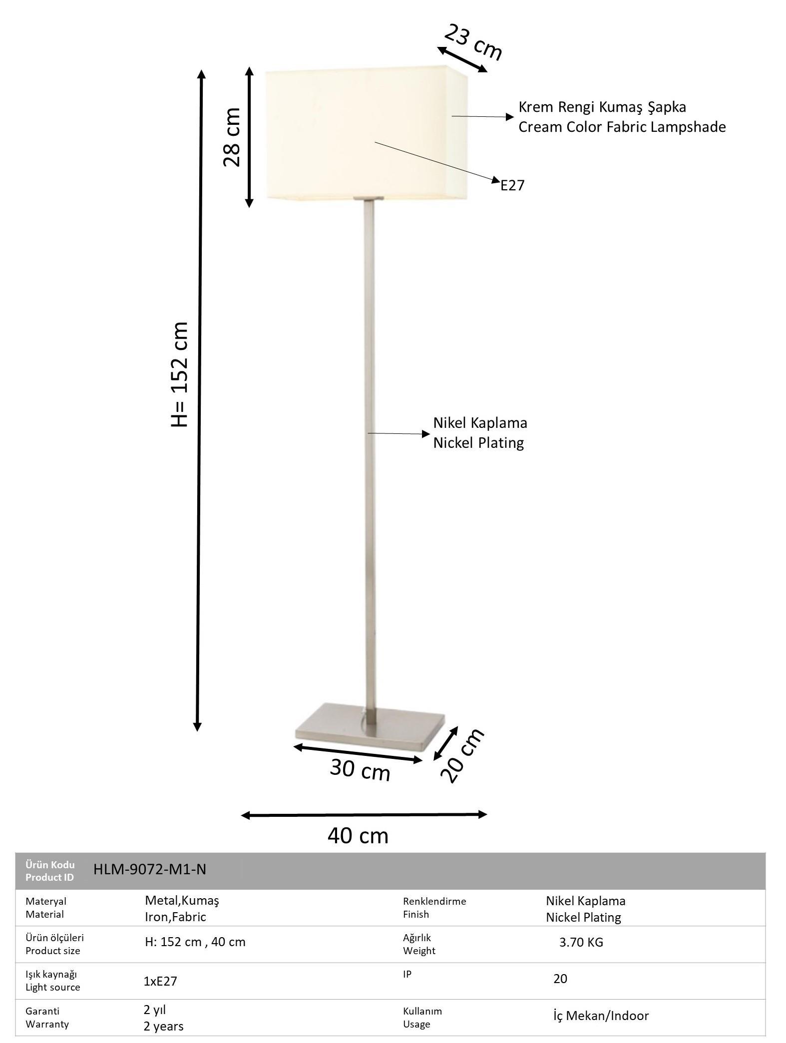 Nikel Kaplama Lambader AVONNİ-HLM-9072-M1-N