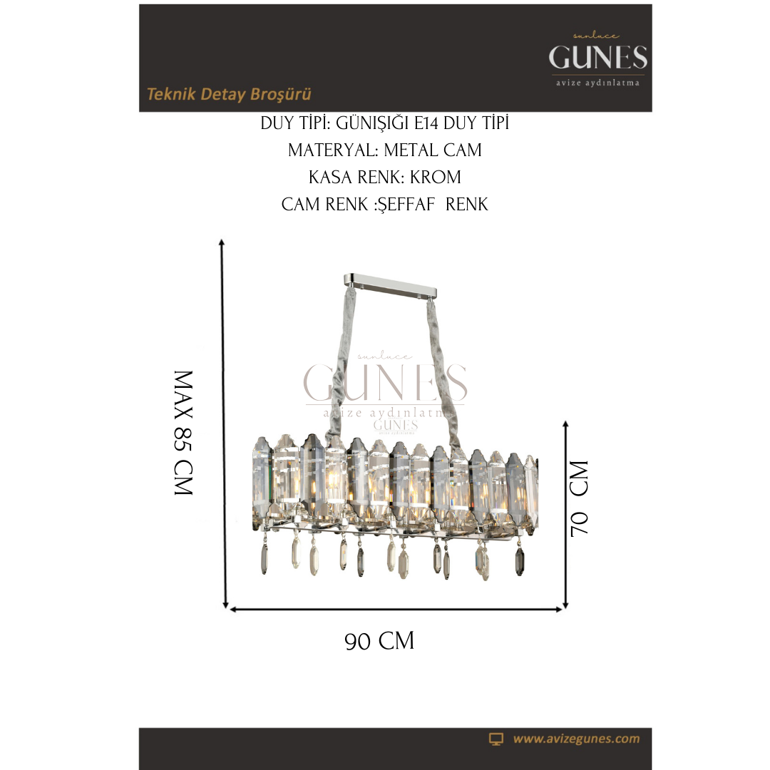 ÖZMER MT-020 KROM YEMEK MASASI AVİZE