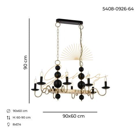 Argun 8li Yemek Masası Avize Siyah